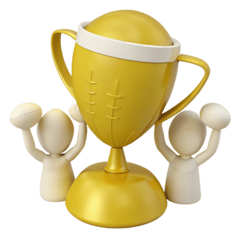 Gold Trophy with Two Figures Celebrating Victory png