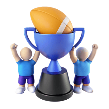 Two Cartoon Characters Celebrating Victory with a Trophy and Football png