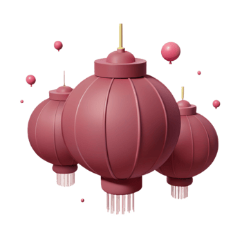 Red Lanterns with Tassels 3D Render png