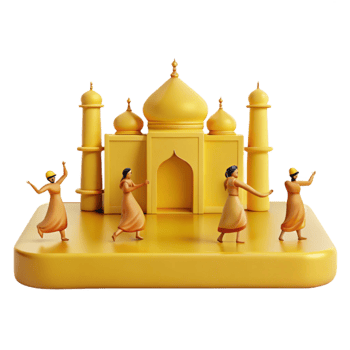 3D Illustration of Women Dancing in Front of an Architectural Structure png