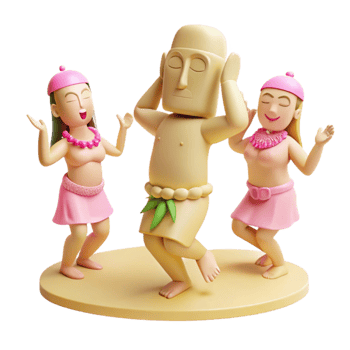 3D Cartoon Characters Dancing on a Beach png