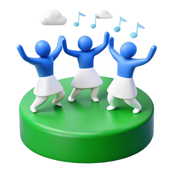 Cheerful 3D Characters Dancing Together png