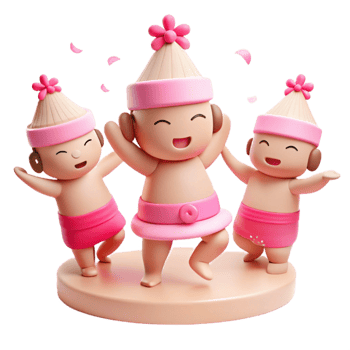 Three Cute Cartoon Characters Dancing Together png