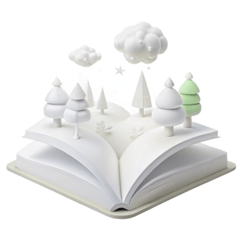 Open Book with 3D Forest and Clouds png