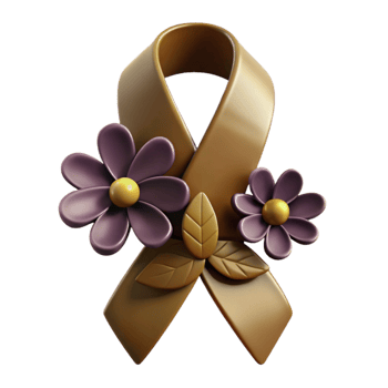 3D Rendered Brown Ribbon with Purple Flowers and Leaves png
