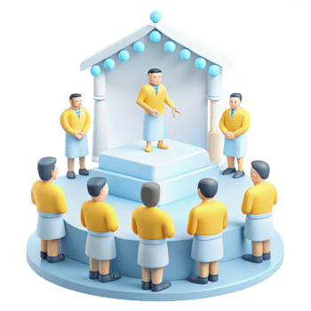 3D Illustration of a Group of People Listening to a Speaker on a Stage png
