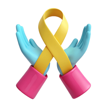 Supporting Awareness with Hands Holding a Yellow Ribbon png
