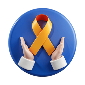 3D Render of Hands Holding a Yellow Ribbon on a Blue Circle png