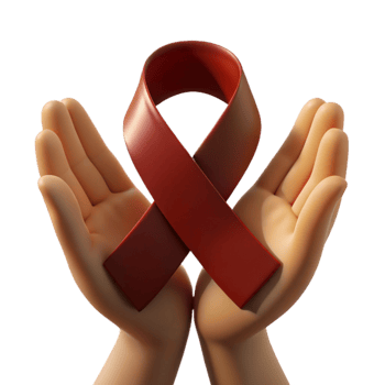 Red Ribbon Held in Caring Hands png