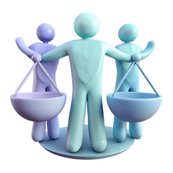 Three Figures Holding a Scale - Balance and Equality Concept png