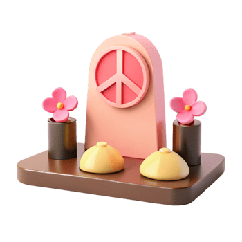 3D Rendered Peace Sign with Flowers and Domes png