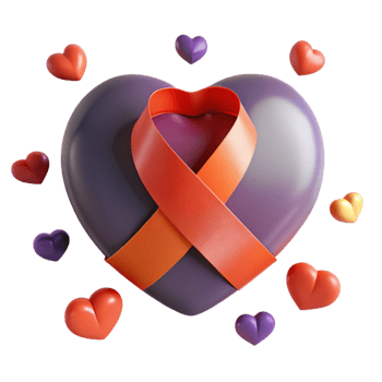 Purple Heart with Orange Ribbon and Surrounding Hearts png