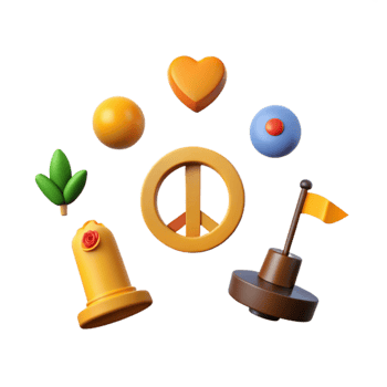 3D Rendered Symbols of Peace, Love, and Unity png
