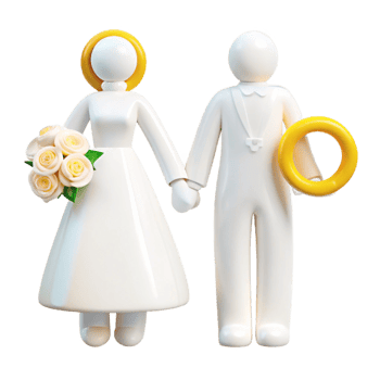 Wedding Couple Illustration with Ring and Bouquet png