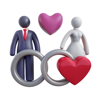 Couple with Wedding Rings and Hearts png