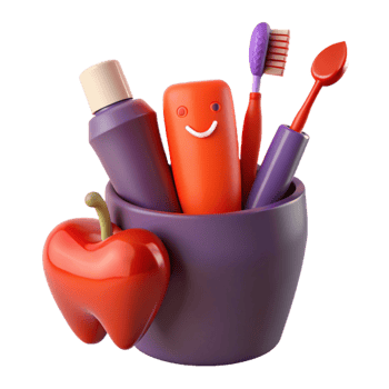 Smiling Tooth with Toothbrush, Toothpaste, and Apple for Oral Care png