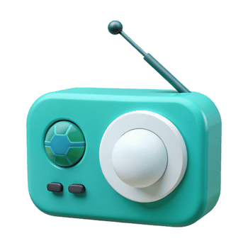 3D Cartoon Radio with Antenna and Buttons png
