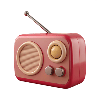 Vintage Red Radio with Antenna and Speaker png