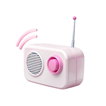 Retro Pink Radio with Antenna and Sound Waves png
