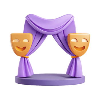 3D Render of Purple Stage Curtain with Comedy Mask png