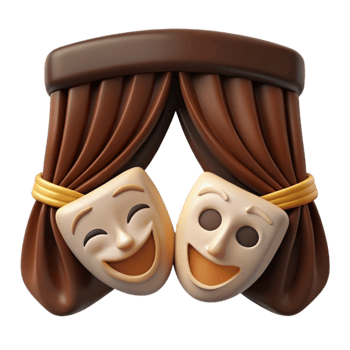 Smiling Masks Behind Stage Curtain png