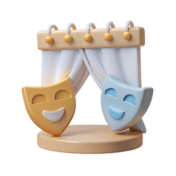 3D Render of Stage Curtain with Smiling Masks png