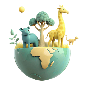 Cute Animal Illustrations on a Globe png