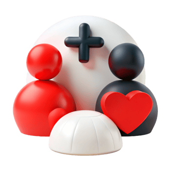 3D Render of Red and Black Figures with Plus Sign and Heart png