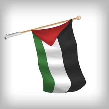 Realistic illustration of Palestine flags waving on the wall. The set is in the flag collection vector