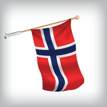 Realistic illustration of Norway flags waving on the wall. The set is in the flag collection vector