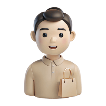 Smiling 3D Cartoon Man Holding a Shopping Bag png
