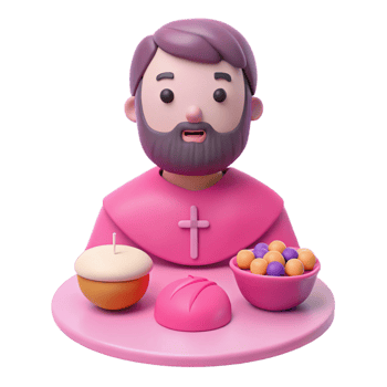 3D Cartoon Priest Holding Bread and Fruit png