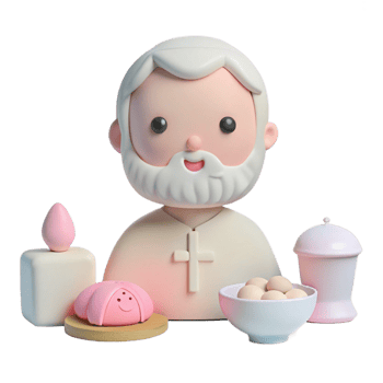 3D Cartoon Character with a Cross, Candle, and Food png