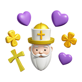 3D Character with Cross, Hearts, and Clover png