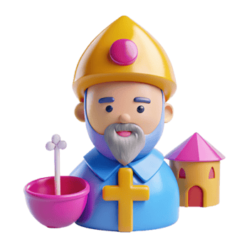 3D Cartoon Character of a Priest with a Cross and a Small House png