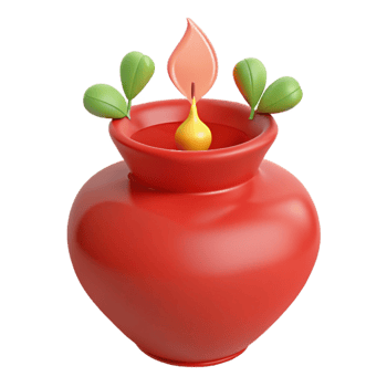 Red Clay Pot with Flame and Leaves png