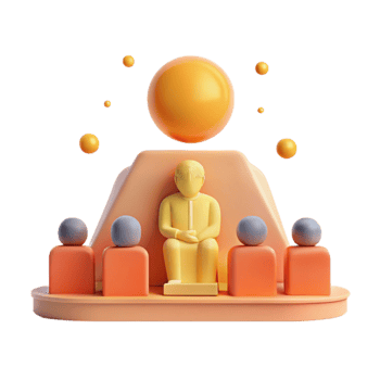 3D Illustration of Person Sitting Among a Group of People Surrounded by Orbs png