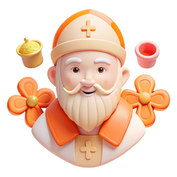 Smiling 3D Cartoon Bishop with Flowers png