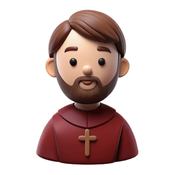 3D Cartoon Character - Man with Brown Hair and Beard in Red Robe with Cross png