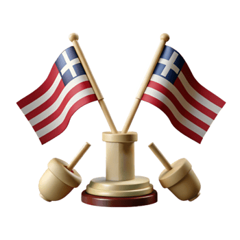 3D Render of Two Miniature Flags on Wooden Stand png
