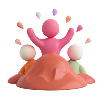 3D Render of People Celebrating Success on a Mountain png