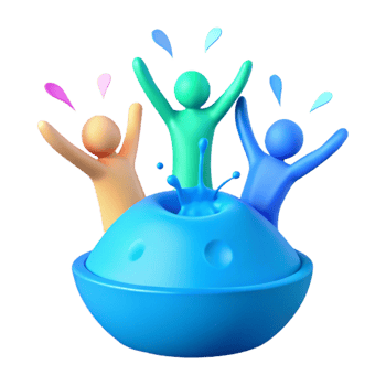 Colorful 3D Characters Splashing in Blue Water png