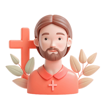 3D Illustration of a Man with a Cross and Leaves png