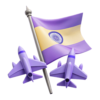 Purple Flag with Yellow Stripe and Wheel Symbol and Two Purple Airplanes png
