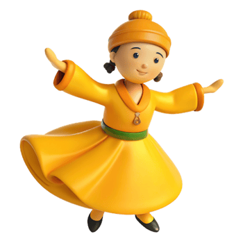 Smiling 3D Cartoon Character Wearing Yellow Dress png