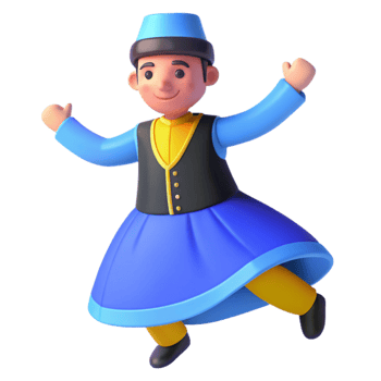 3D Cartoon Illustration of a Man Wearing a Blue Traditional Dress png