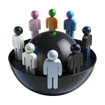 Global Unity People Standing Together Around a Sphere png