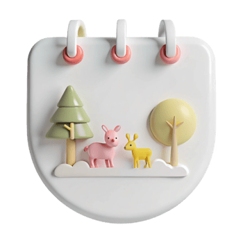 Cute 3D Calendar With Deer And Trees png