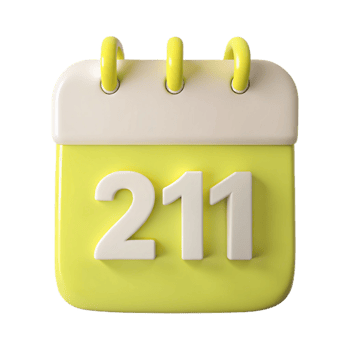 Yellow Calendar Icon with Number 211 png