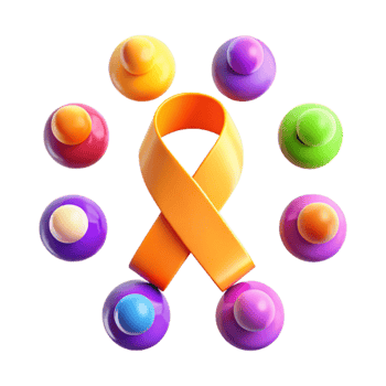 Orange Awareness Ribbon Surrounded by Colorful Circles png